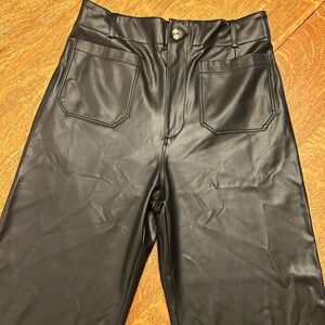 Maeve Anthropologie Colette Wide-Leg Faux Leather Pants Black Size 30T